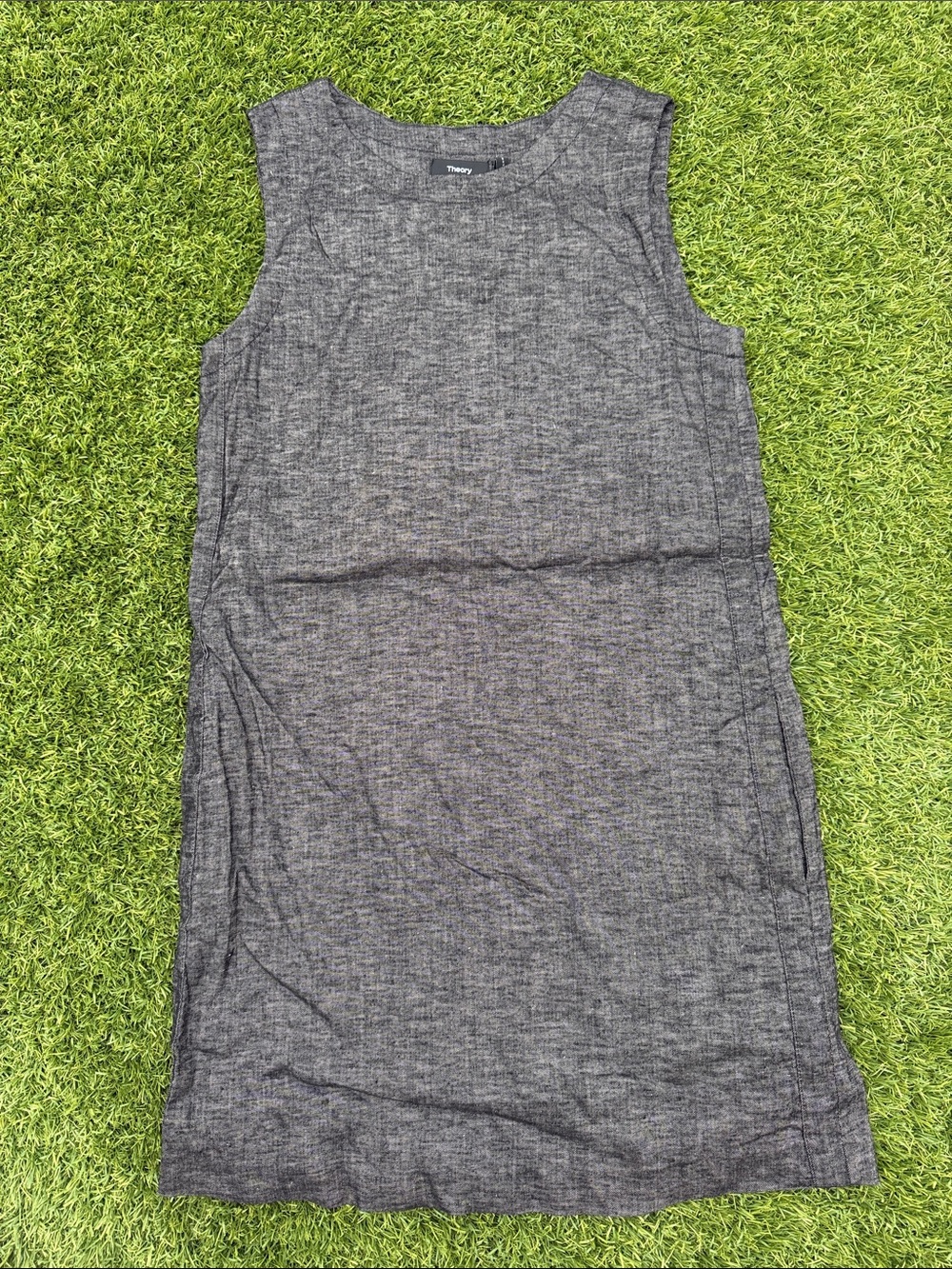 Theory Sleeveless Heather Charcoal Shift Dress